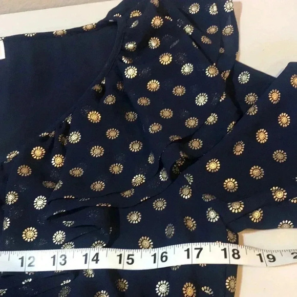 NWT Michael Kors Navy Blue/ Gold Floral Pattern Belted Tie Waist Ruffle Dress-M - Picture 12 of 12